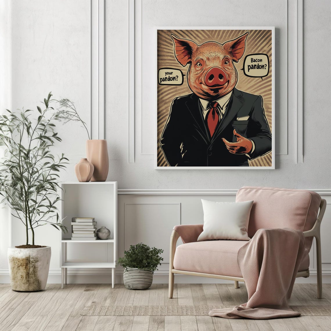 Retro Comic Pig Business Suit Funny Bacon Quote Vintage Wall Art Print - Image 5
