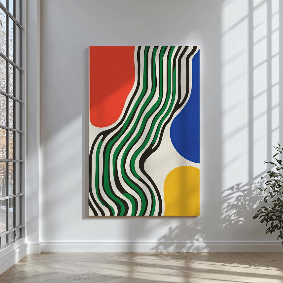Retro Wavy Stripes Abstract Art Red Blue Yellow Color Block Poster - Image 6
