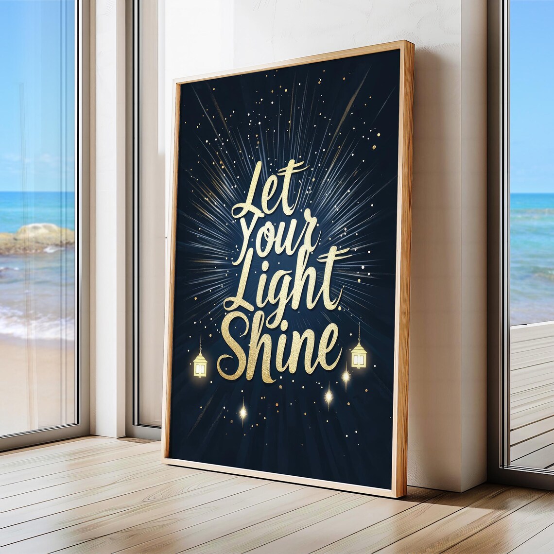 Let Your Light Shine Inspirational Print Gold Foil Typography Art Elegant Wall Decor With Dark Background And Glowing Lanterns Ai Art - Image 7