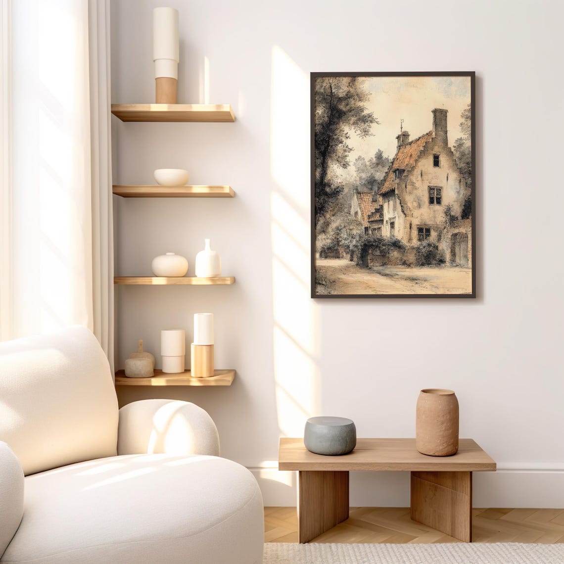 Timeless Cottage Charming Cottage Illustration Vintage Countryside Scene Rustic Wall Art Home Decor - Image 2