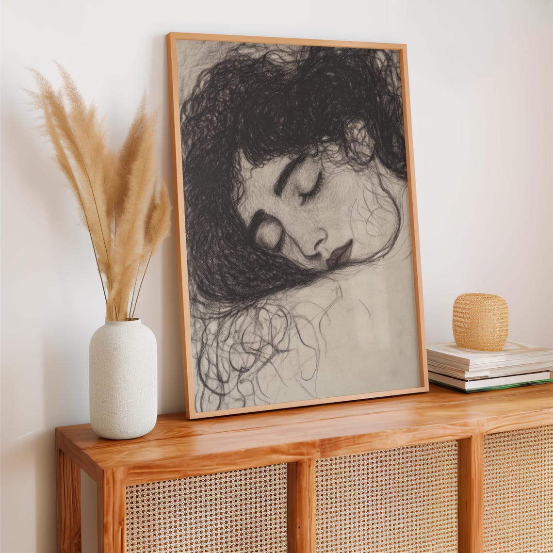 Sleeping Woman Charcoal Portrait Dreamy Expressionist Sketch Poster - Image 7