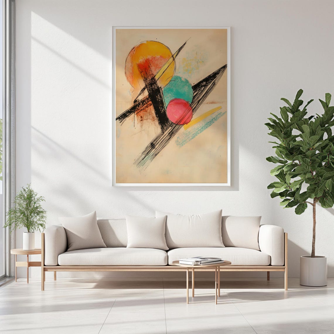 Cosmic Geometric Abstract Art Colorful Circles Bold Black Lines Poster - Image 7