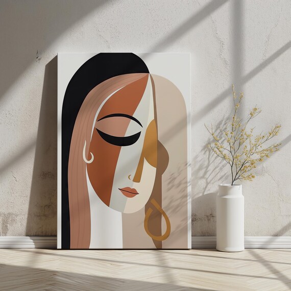 Abstract Woman Portrait Earthy Terracotta Tones Modern Face Wall Art Print