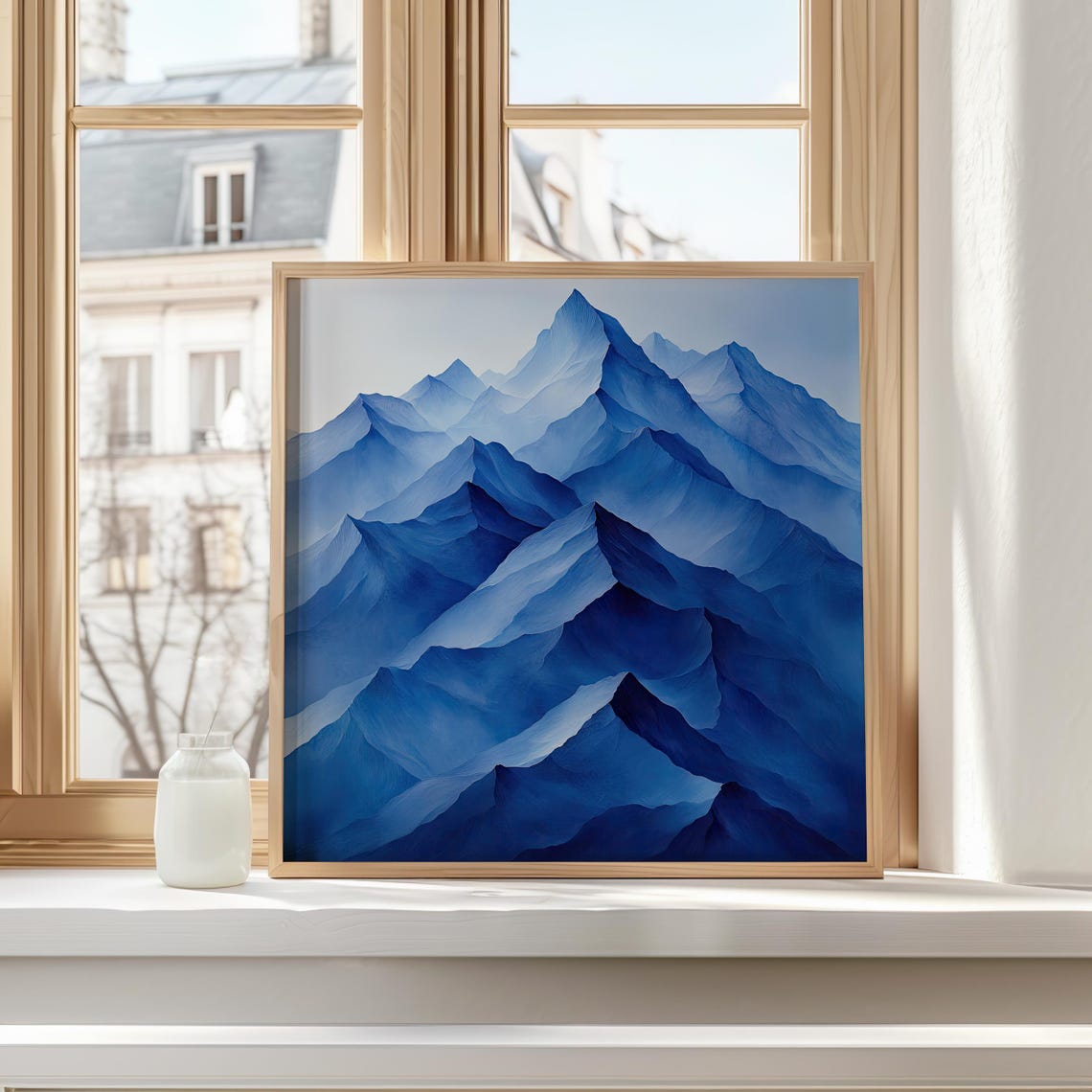 Abstract Mountain Peaks Art Print Geometric Landscape In Modern Blue Tones Contemporary Wall Decor Wall Art Ai Art - Image 4