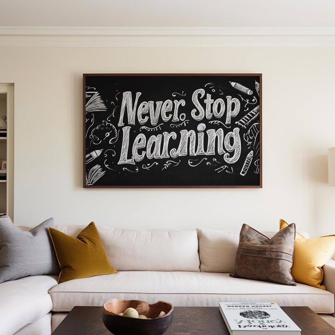 Never Stop Learning Chalkboard Quote Print Classroom Inspiration Wall Art Decor - Image 2