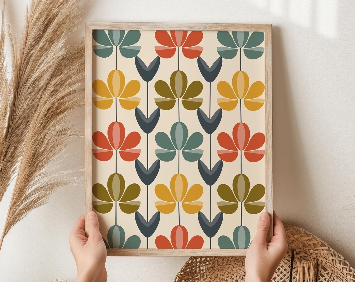 Mid Century Modern Flower Print, Boho Floral Poster