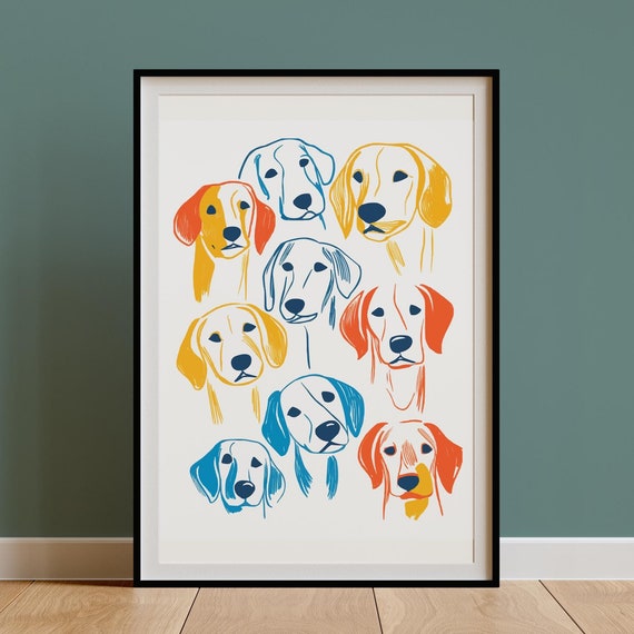 Retro Labrador Wall Art Abstract Dog Print Matisse Bold Line Drawing Eclectic Maximalist Decor Mid Century Modern Kids Room Nursery Poster