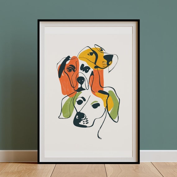 Abstract Dog Wall Art Retro Pointer Dog Print Matisse Bold Line Drawing Vintage Eclectic Decor Living Room Maximalist Kitchen Modern Print