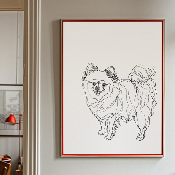 Funny Pomeranian Wall Art Print Minimalist Line Drawing Poster Ugly Bad Cute Pet Portrait Mid Century Modern Gift Dog Mom Owner