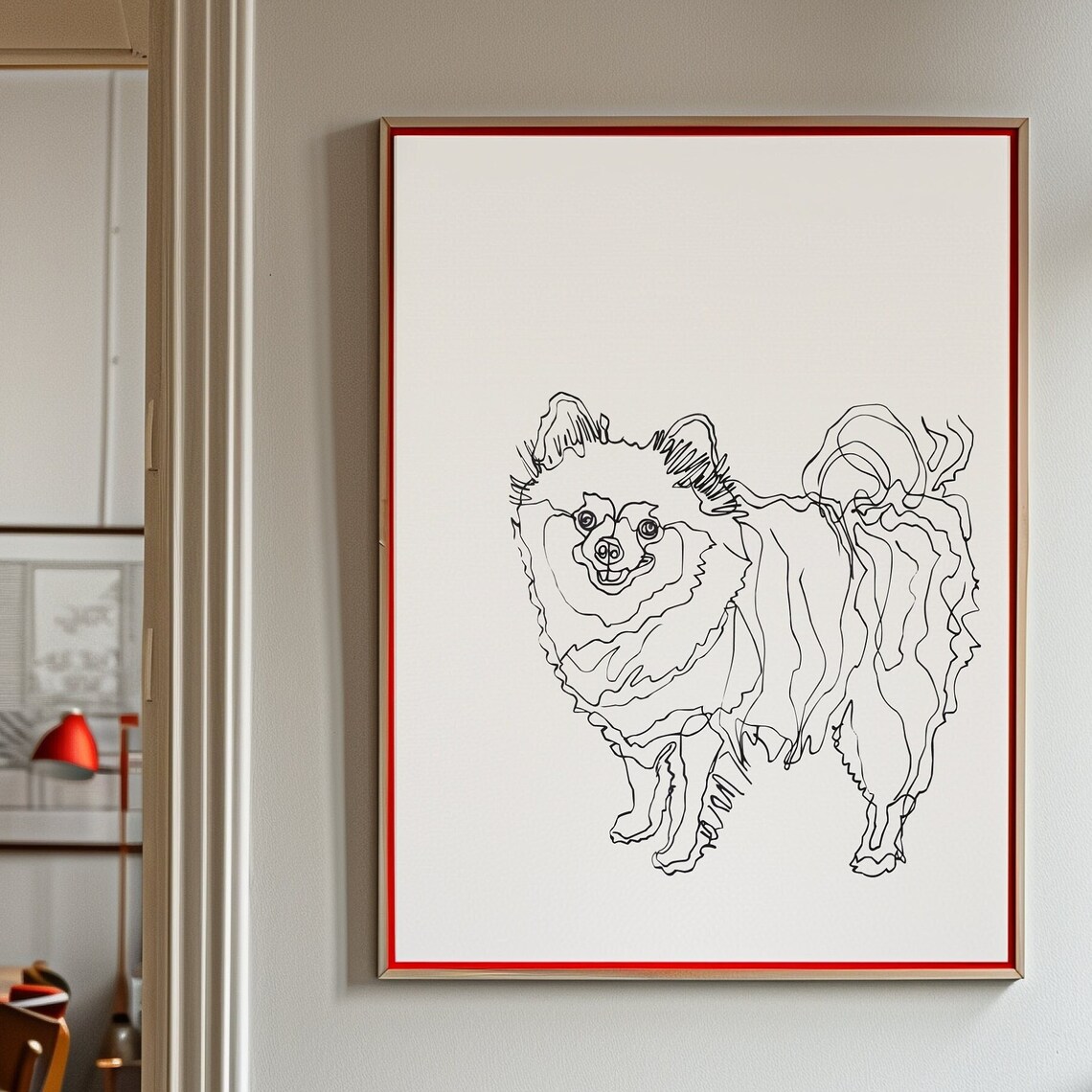Playful Pomeranian Minimal Line Drawing Portrait Poster Dog Decor