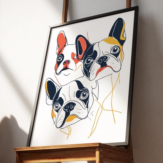 Retro Boston Terrier Wall Art Abstract Dog Print Matisse Bold Line Drawing Eclectic Modern Decor Living Room Maximalist Kitchen Print