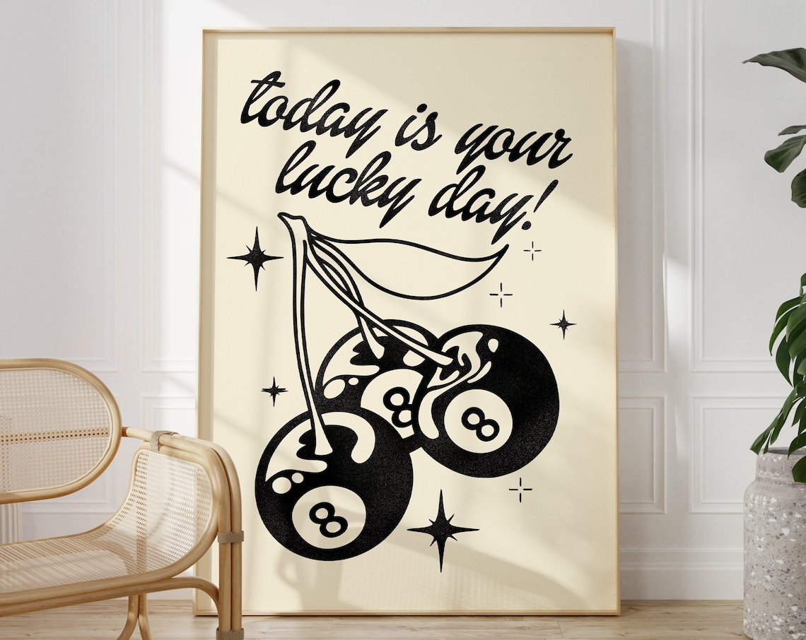 Magic 8 Ball Cherry Poster, Retro Bar Cart Art