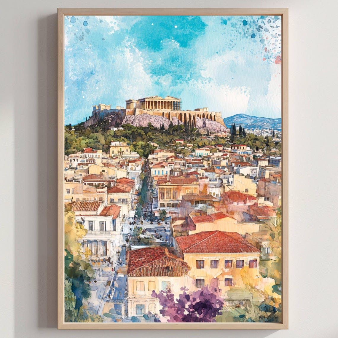 Athens Greece Watercolor Travel Poster