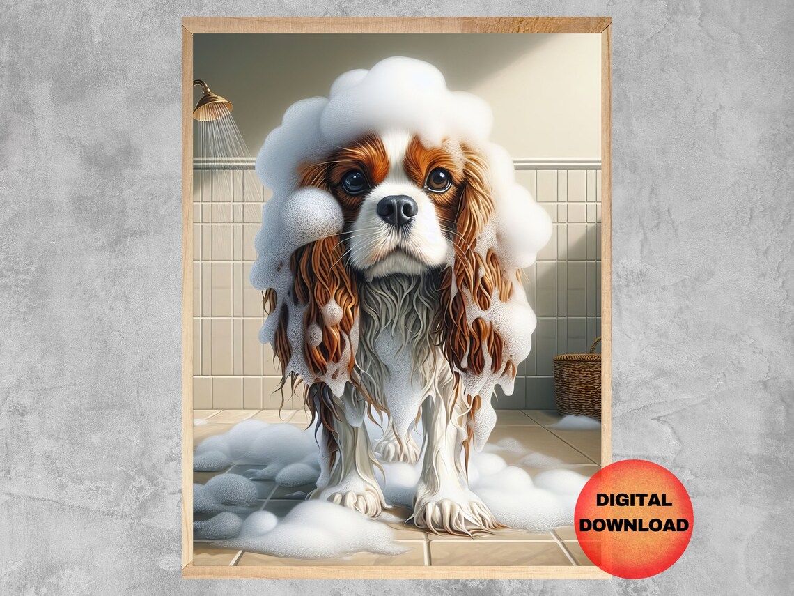 King Charles Spaniel Bathroom Humor Art Print