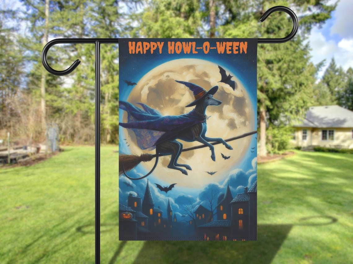 Greyhound Dog Halloween Garden Banner, Fall Porch Decor