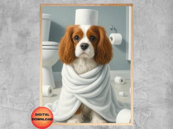 Cavalier King Charles Spaniel Funny Bathroom Wall Art Toilet Kids Dog Print Whimsical Lover Gift