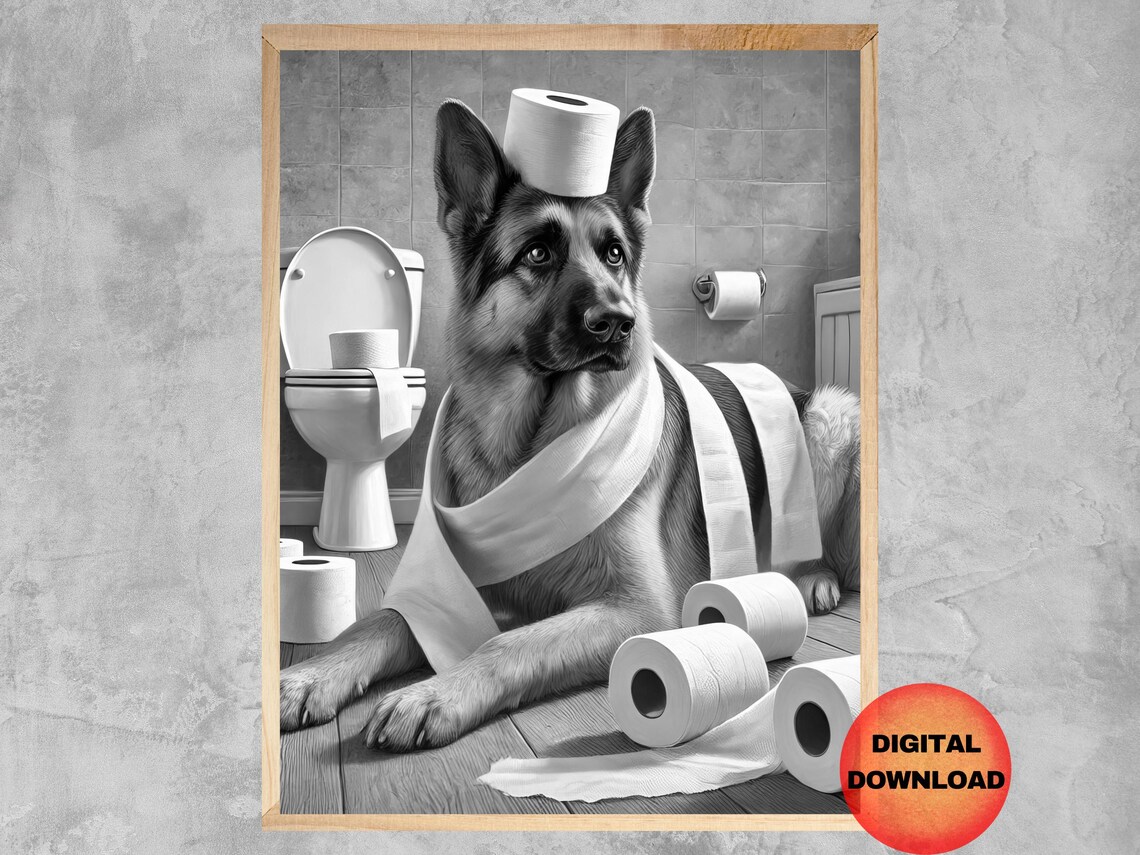 German Shepherd Dog Toilet Paper Poster Print