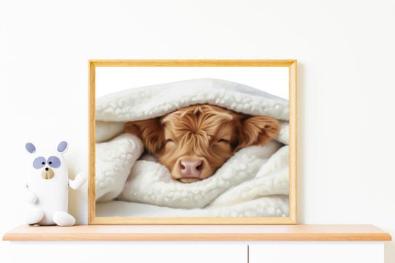 Highland Cow Sleeping Nursery Poster Print