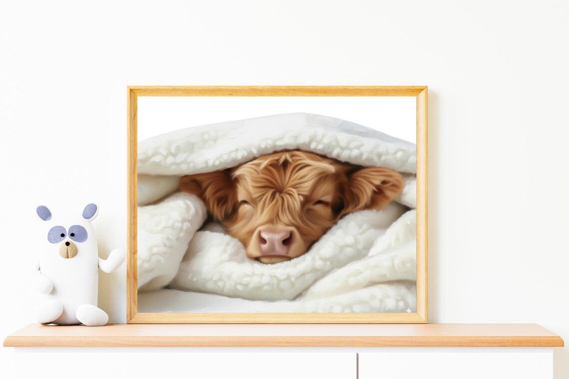 Highland Cow Sleeping Nursery Poster Print
