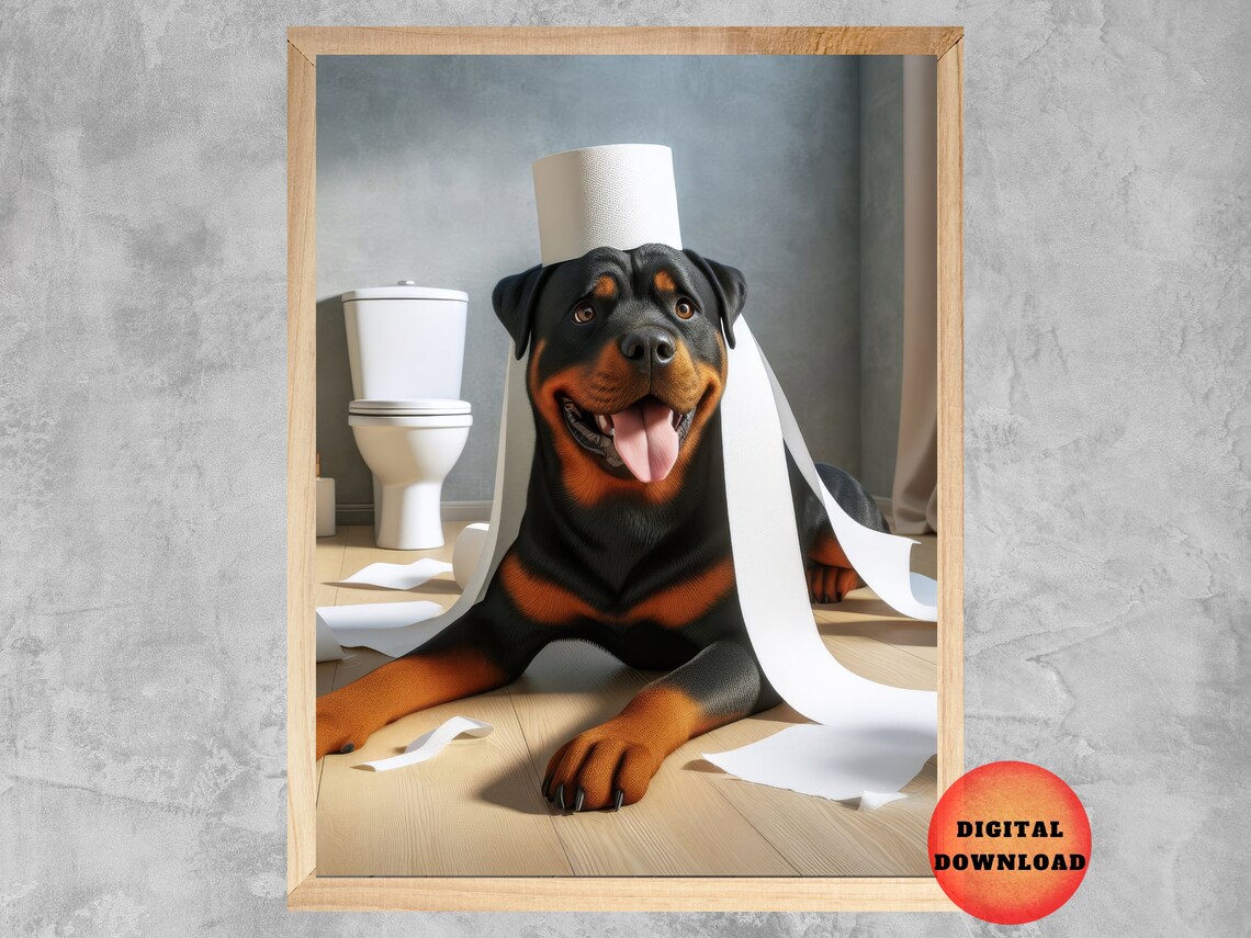 Rottweiler Bathroom Art Print, Funny Dog Humor