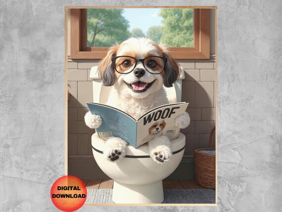 Shih Tzu Toilet Print Bathroom Wall Art Funny Gift For Lovers Kids Dog Humor Poster In Loo