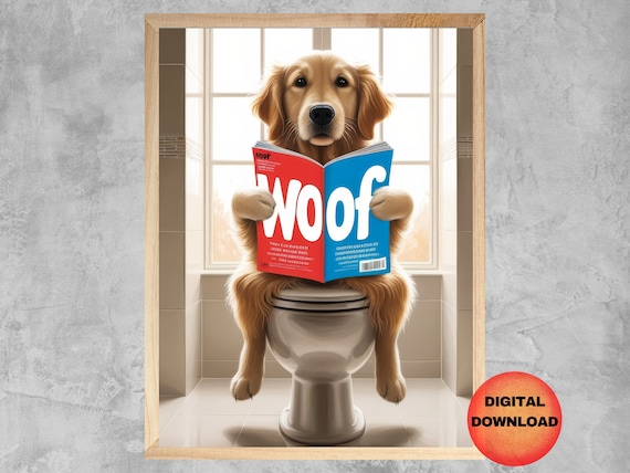 Golden Retriever Wall Art Toilet Picture Funny Dog Bathroom Whimsy Animal Poster Lover Mom Gift