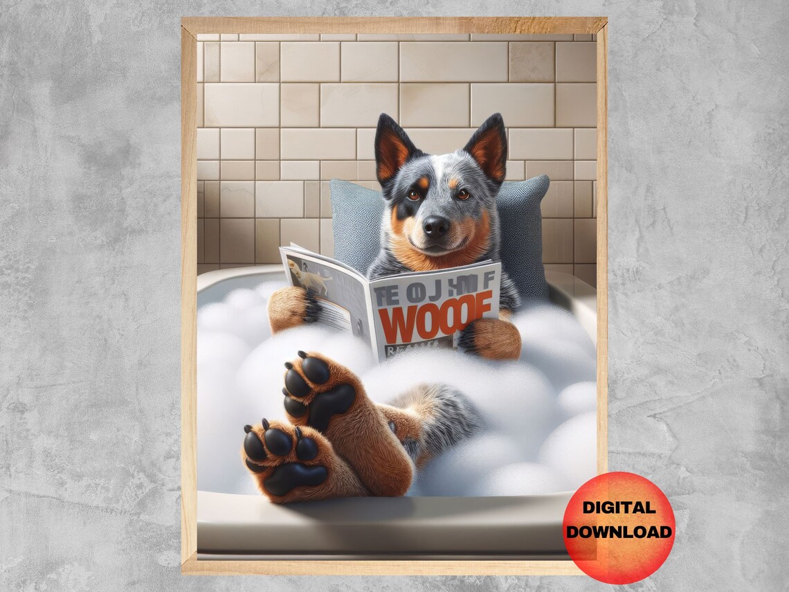 Australian Cattle Dog Bathroom Humor Wall Art Print