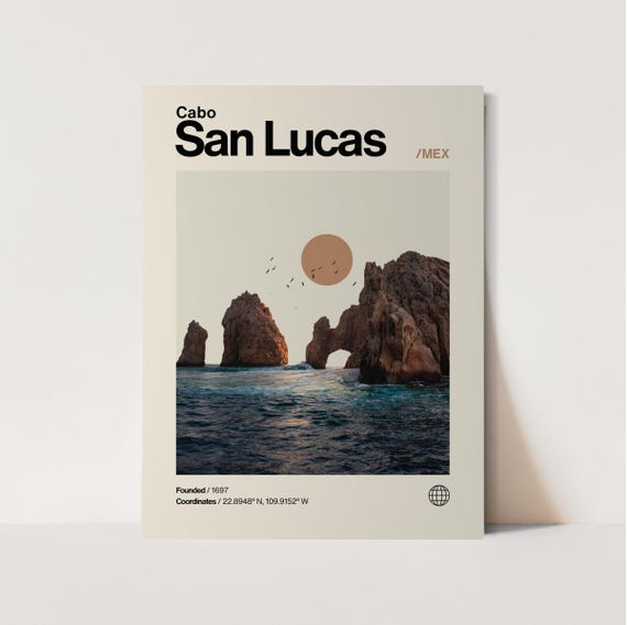Cabo San Lucas Mexico El Arco Rock Arch Minimalist Travel Poster