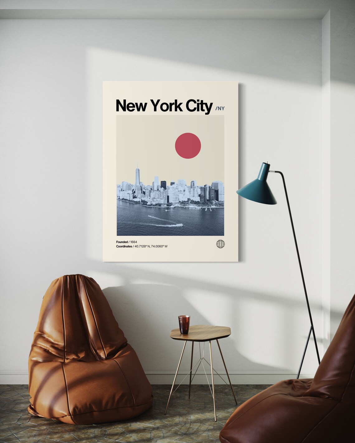 New York City Minimalist Mid Century Modern Manhattan Skyline Poster - Image 2