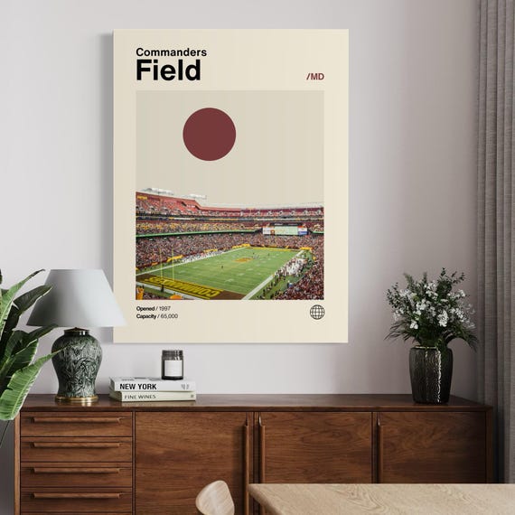 Washington Commanders Stadium Poster Commanders Poster Minimalist Helvetica Mid Century Modern Football Art Football Stadium Poster