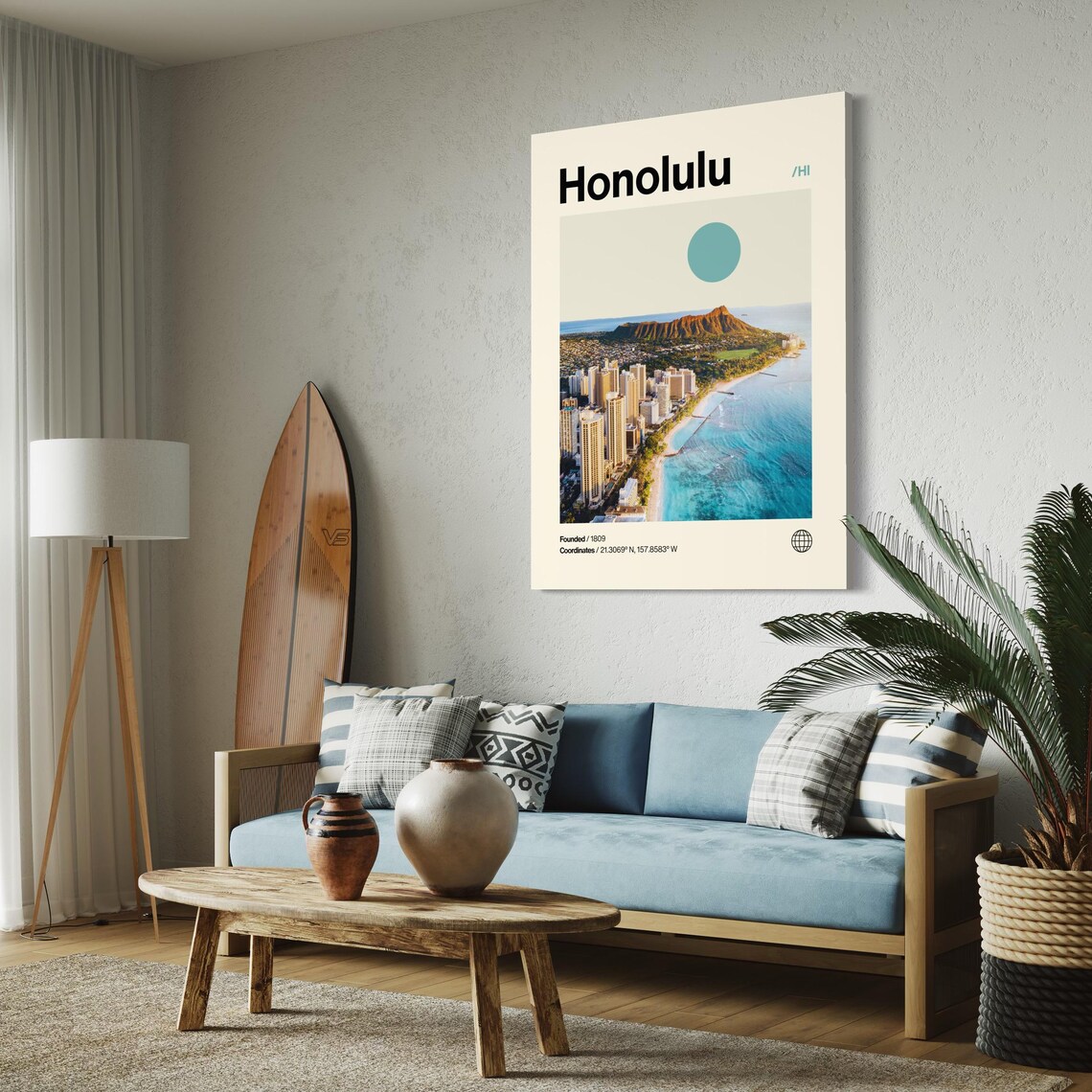 Honolulu Hawaii Oceanfront Waikiki Diamond Head Photo Travel Poster - Image 3