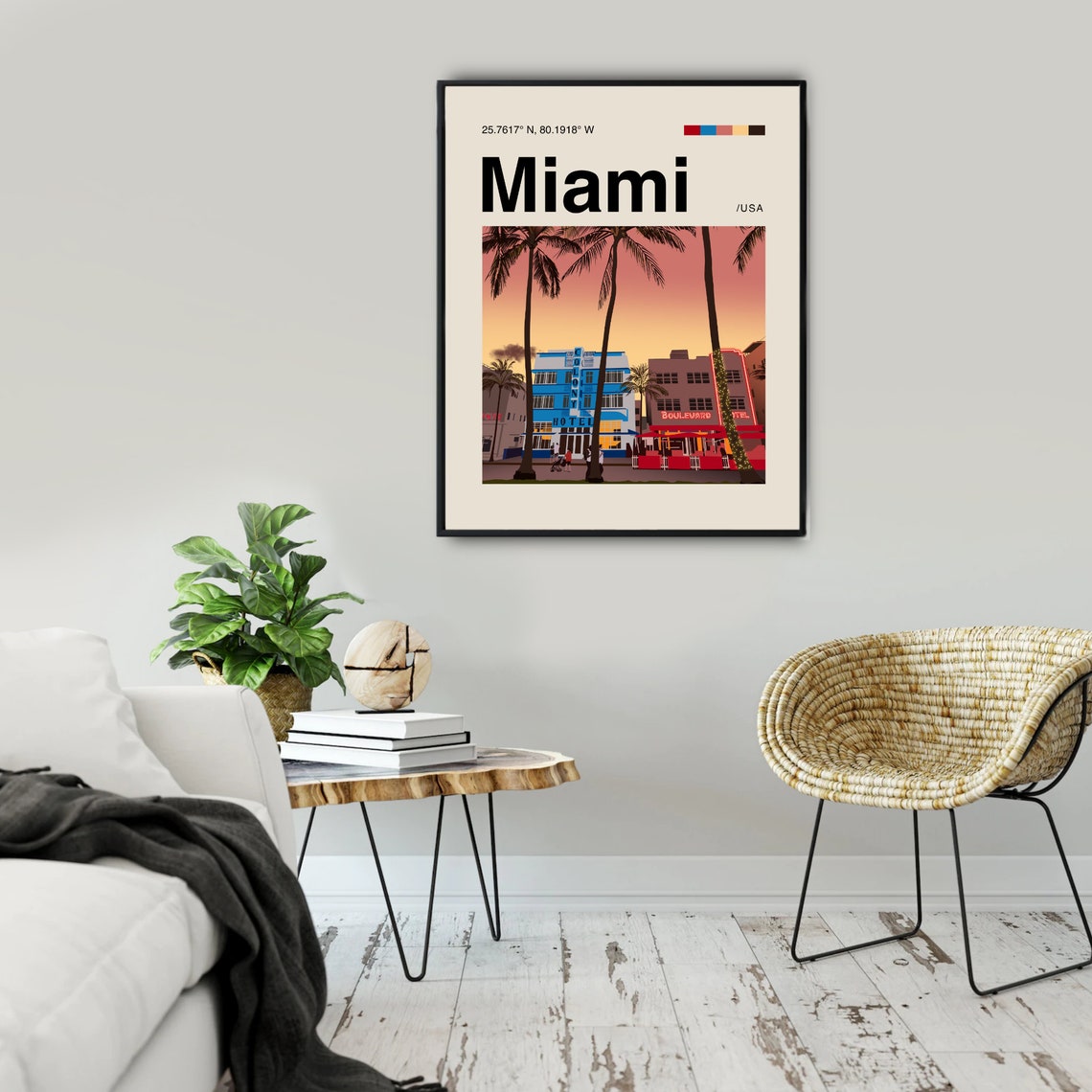 Miami South Beach Art Deco Colony Hotel Sunset Illustration Poster - Image 2