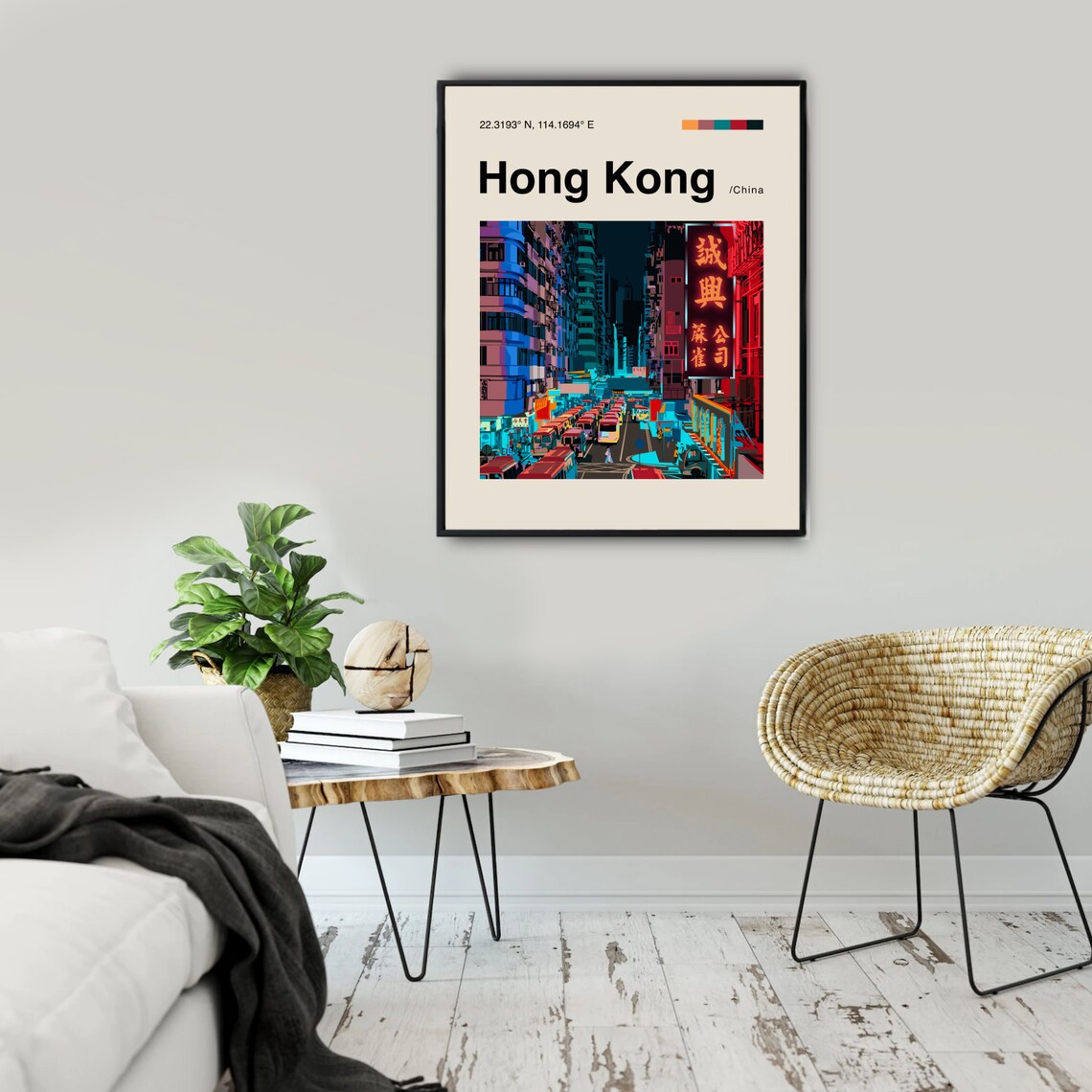 Hong Kong China Neon Street Night City Illustrated Travel Poster - Image 2