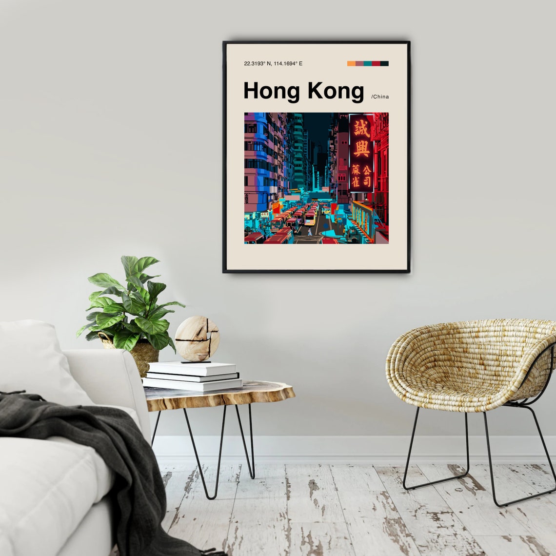 Hong Kong Poster Minimalist Helvetica Mid Century Modern Hong Kong Travel Print Hong Kong Wall Art Hong Kong China Print China Art - Image 2