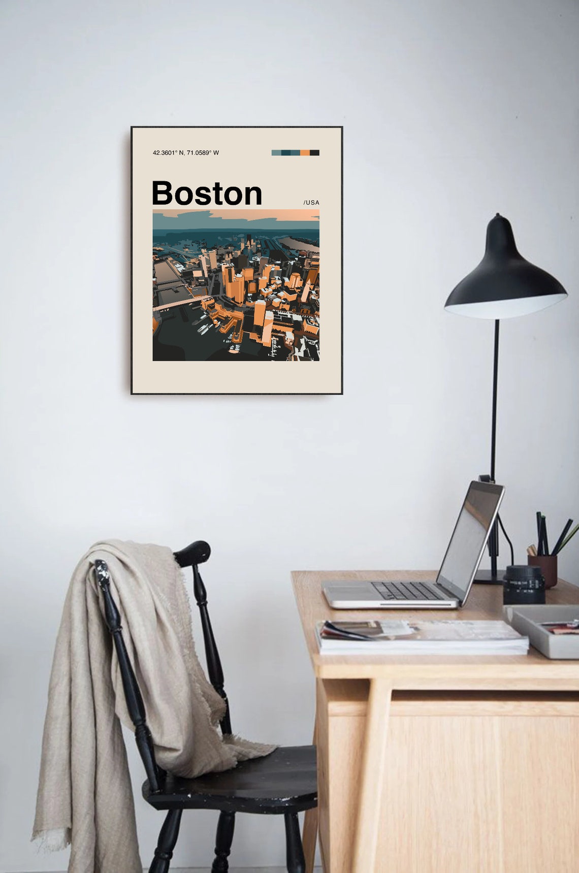 Boston Harbor Aerial View Illustrated Minimalist Travel Art Poster - Image 3