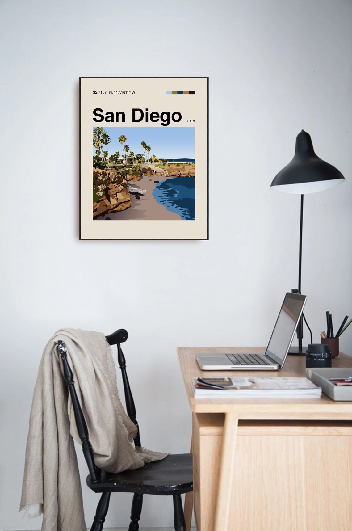 San Diego Minimalist Mid Century Modern Travel Poster - Image 3