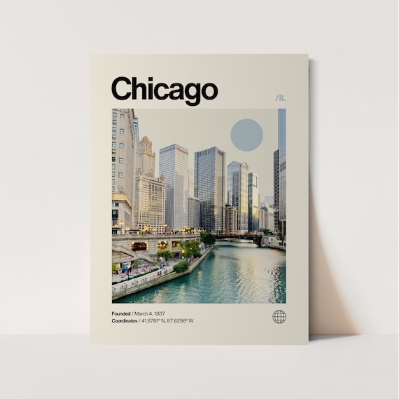 Chicago Minimalist Mid Century Modern Travel Poster