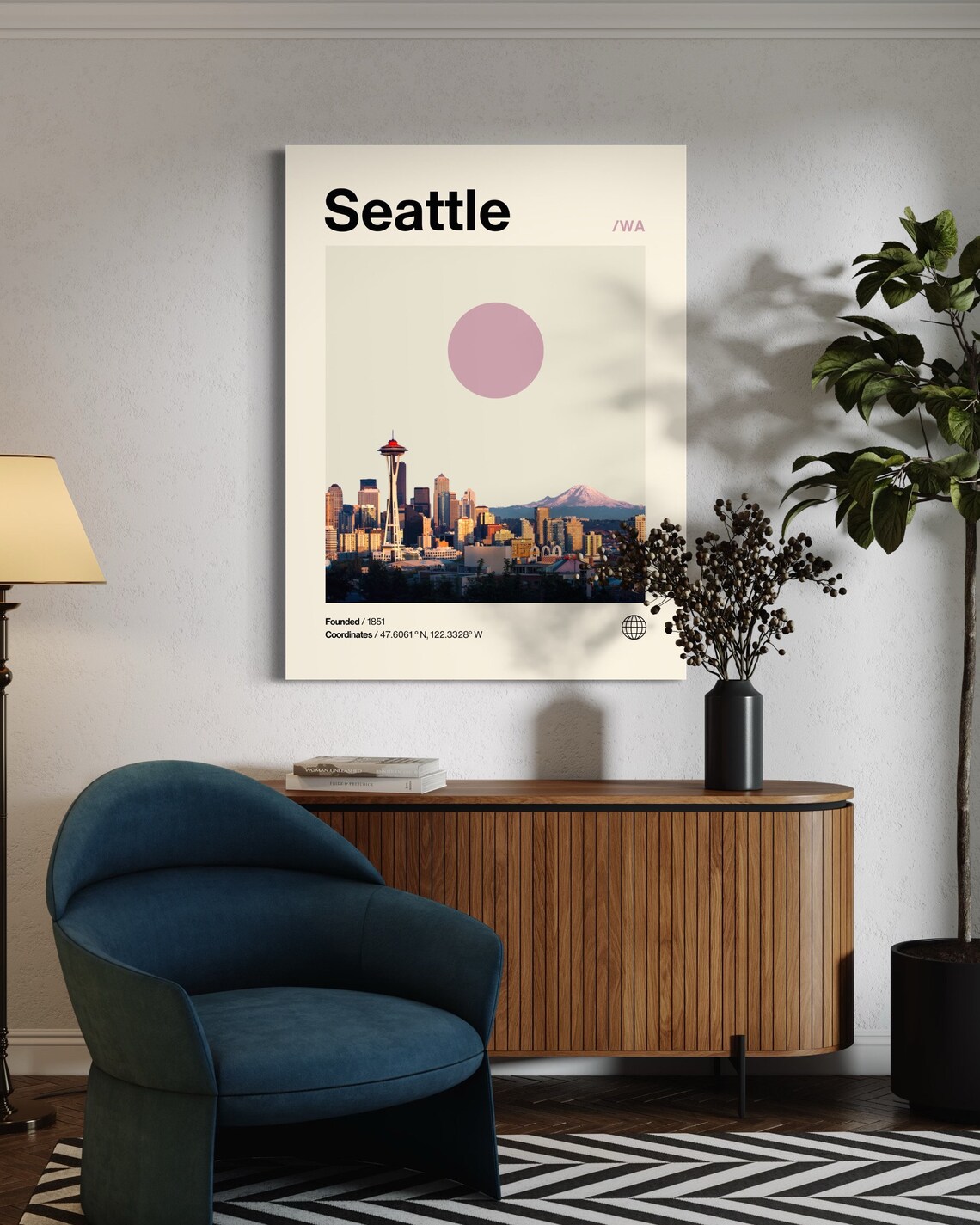 Seattle Minimalist Mid-Century Travel Poster Print - Image 3