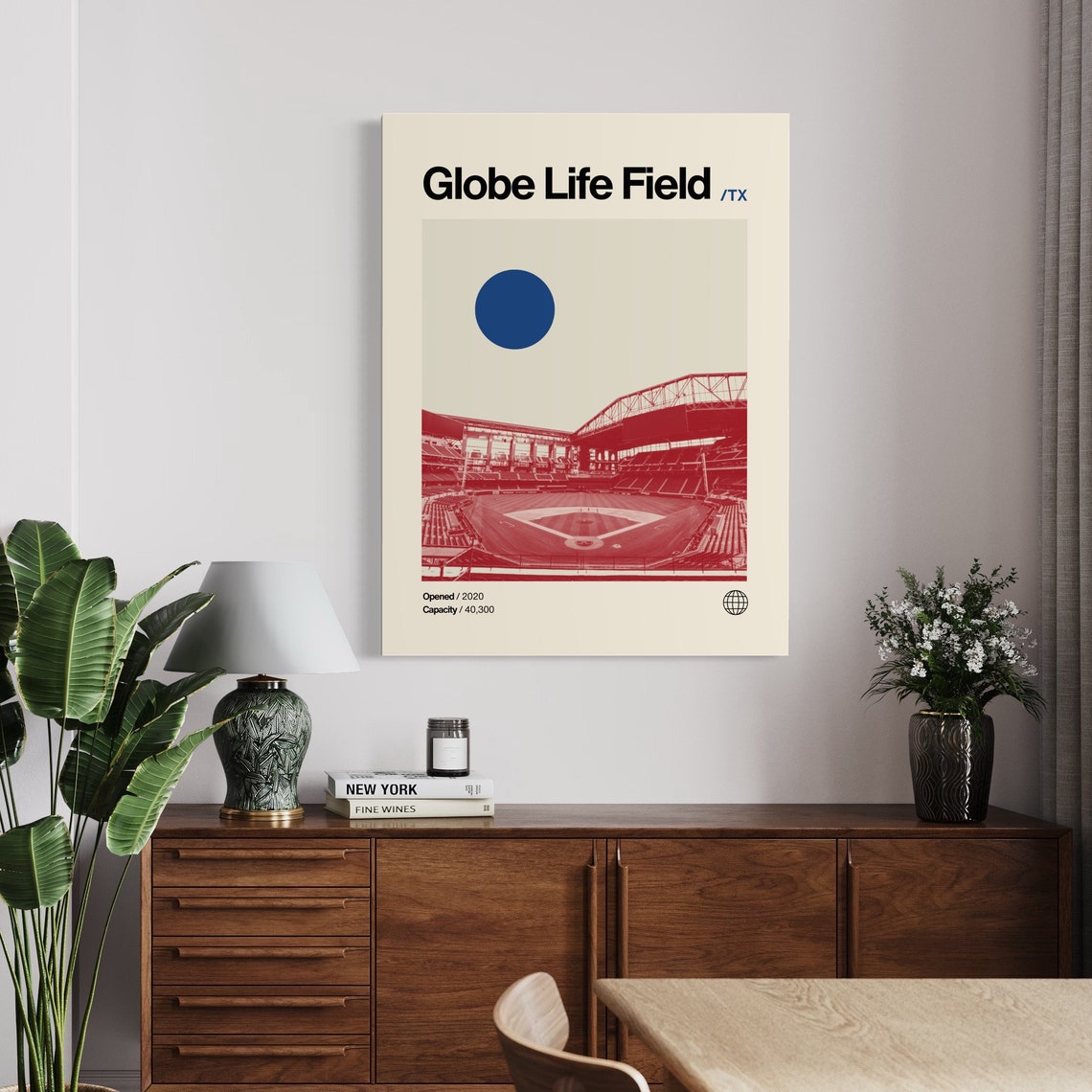Globe Life Field Texas Rangers Stadium Red Duotone Minimalist Poster - Image 3