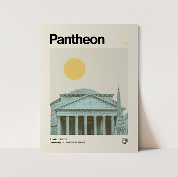 Pantheon Travel Poster, Minimalist Mid-Century Rome
