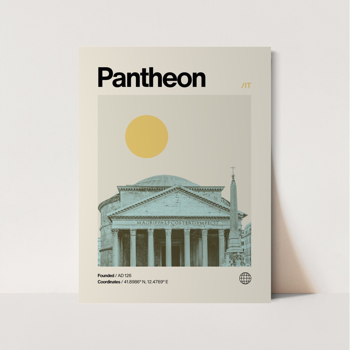 Pantheon Travel Poster, Minimalist Mid-Century Rome