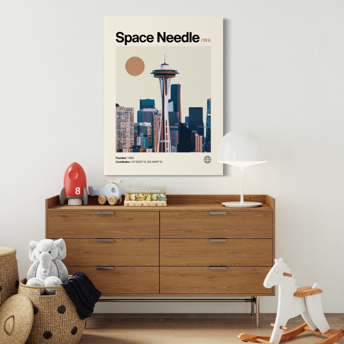 Space Needle Seattle Washington Skyline Travel Art Print Minimalist