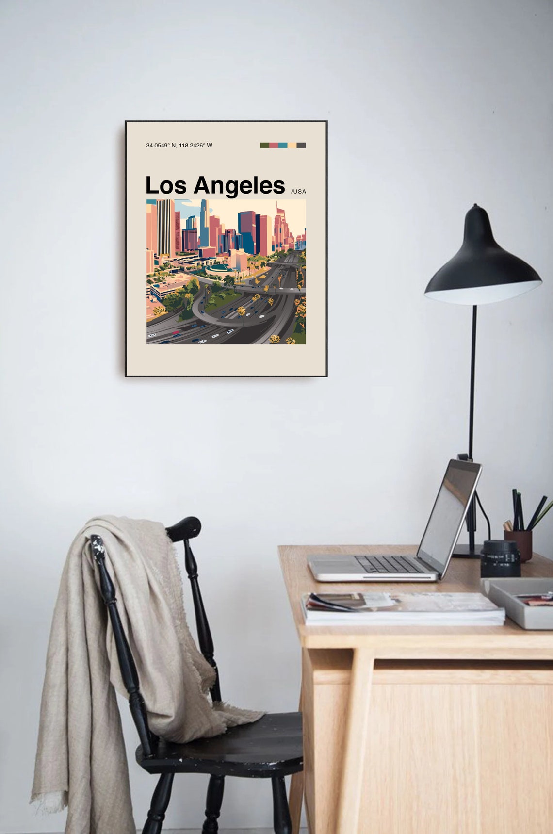 Los Angeles Downtown Freeway Skyline Dusk Illustration Travel Poster - Image 3