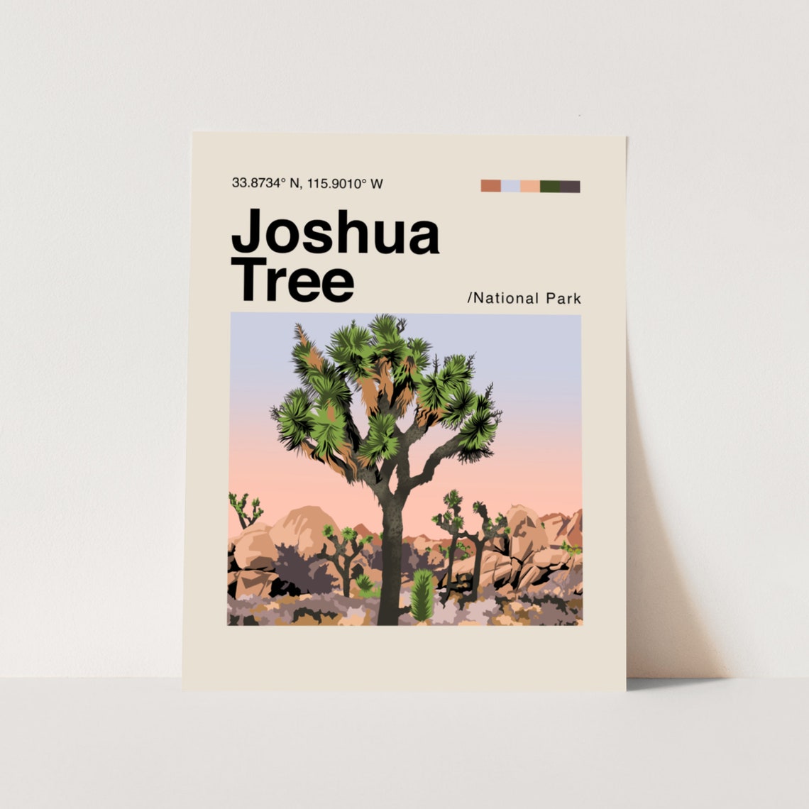 Joshua Tree National Park Desert Sunset Illustrated Travel Poster