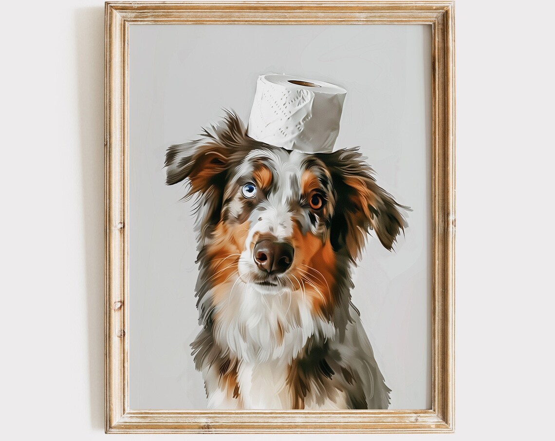 Australian Shepherd Bathroom Art Print, Dog Wall Decor