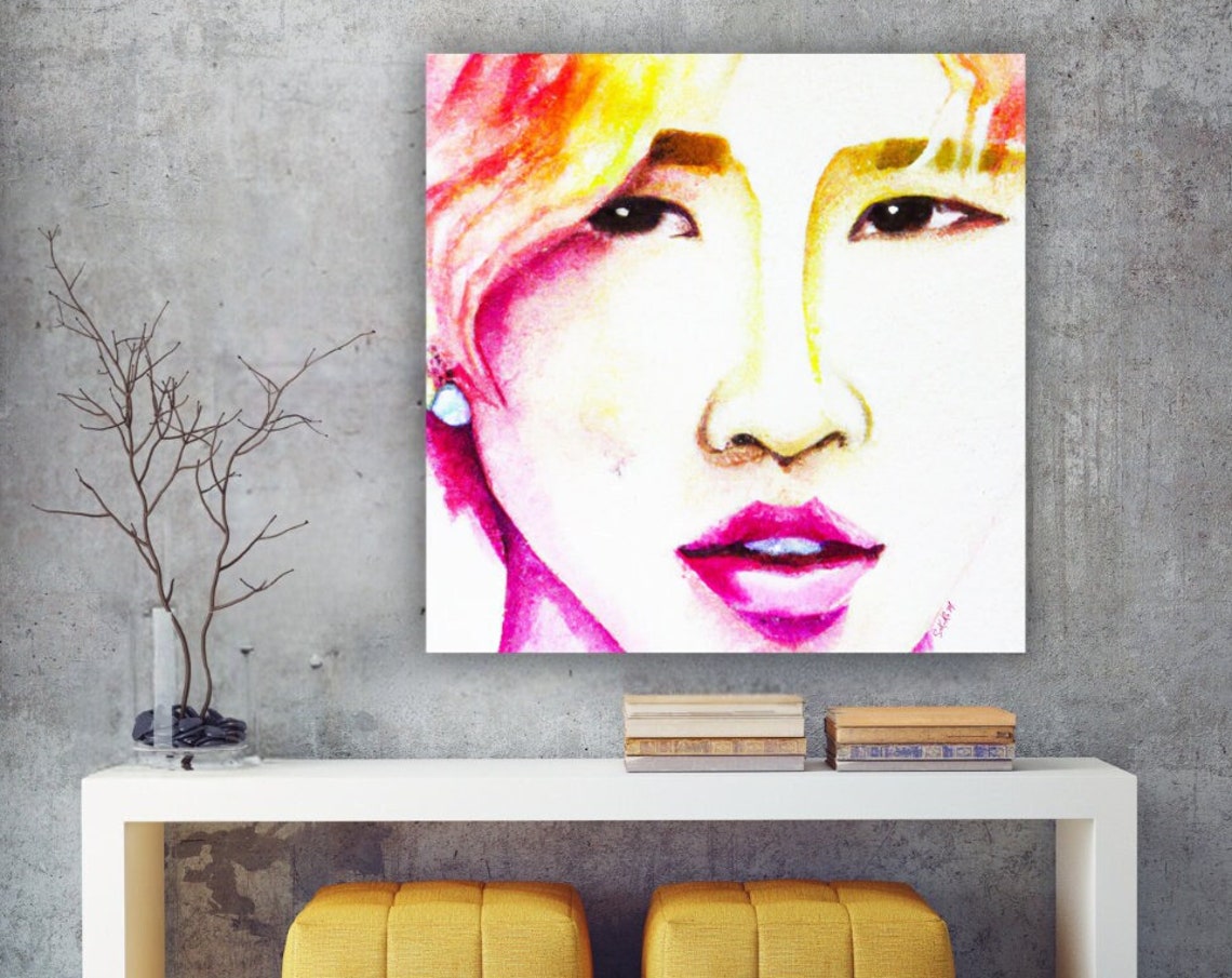 Pop Art Watercolor Magenta Face Bold Lips Close Up Portrait Poster - Image 2