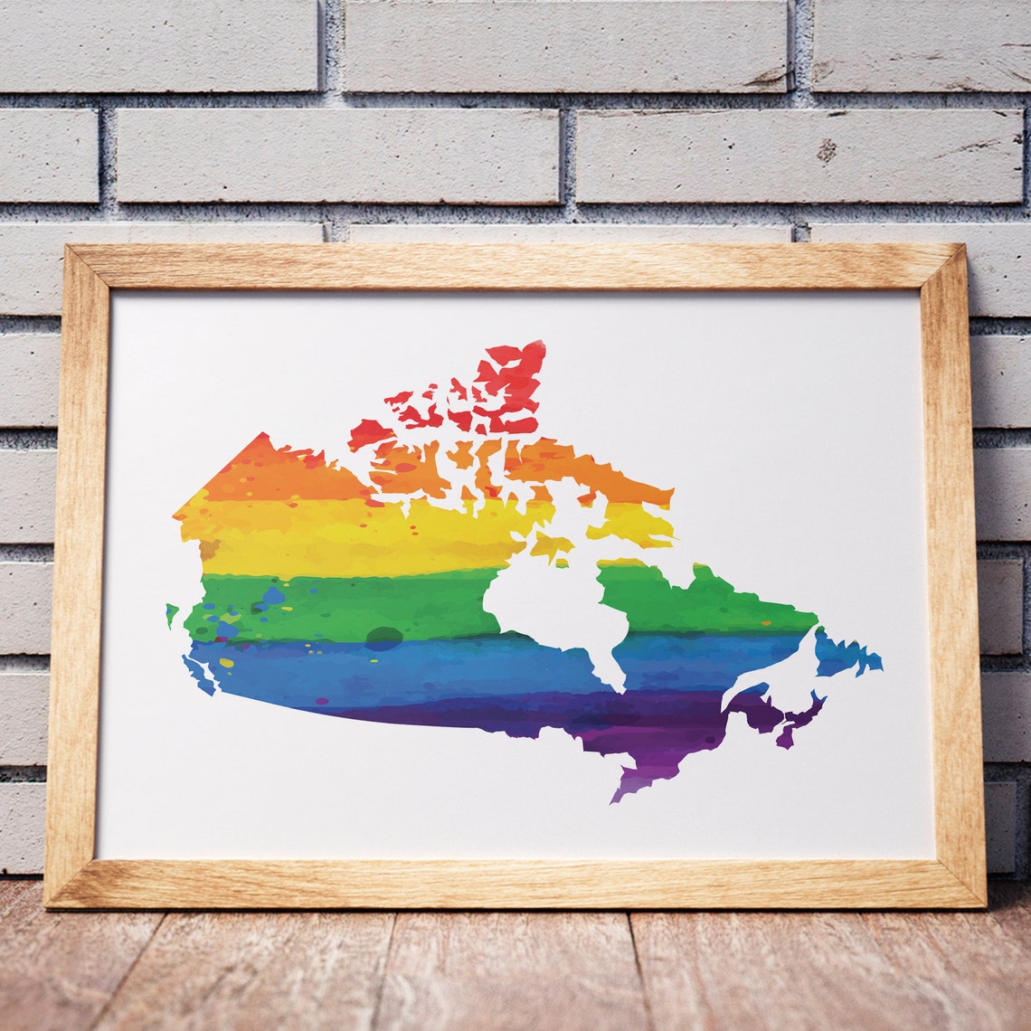 Canada Rainbow Pride Flag Map Silhouette LGBTQ Watercolor Poster - Image 2