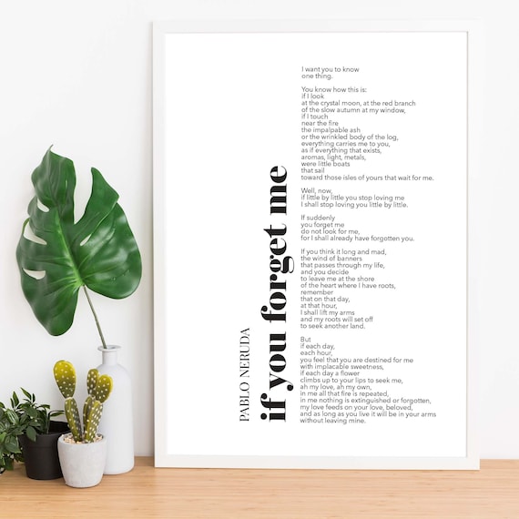 Pablo Neruda If You Forget Me Love Poem Minimalist Typography Poster