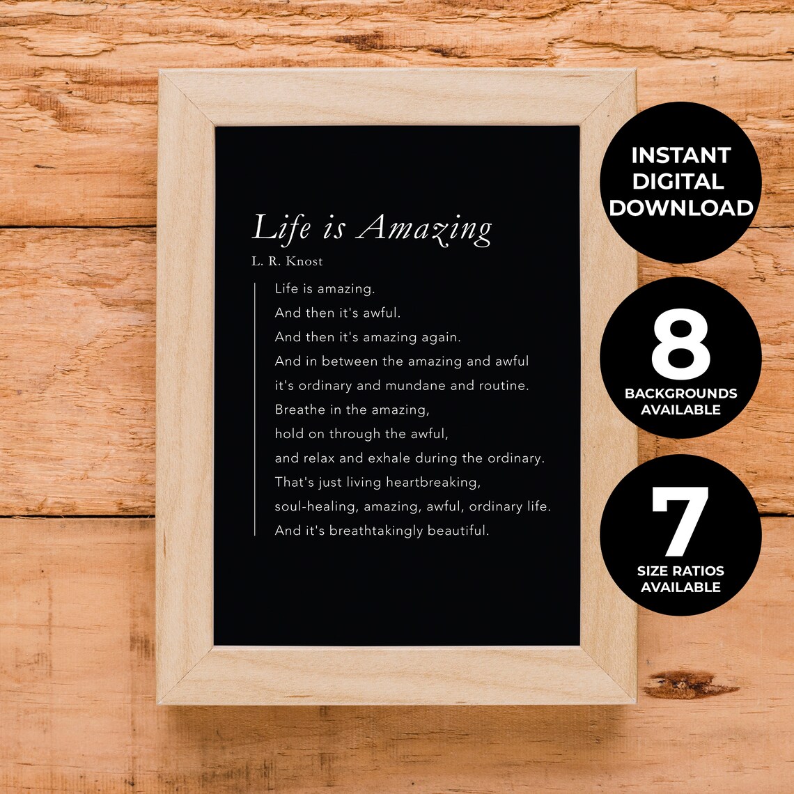 Life Is Amazing LR Knost Minimalist Quote Art Print