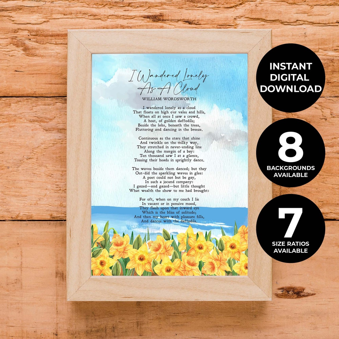 I Wandered Lonely As A Cloud William Wordsworth Memory Experience Poem Print Wall Art Minimalist Quote Instant